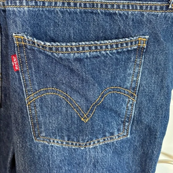 Levi's Dark Blue Denim Overalls with Striped Sweater - Picture 12 of 16